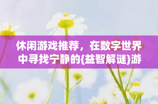 休闲游戏推荐，在数字世界中寻找宁静的{益智解谜}游戏