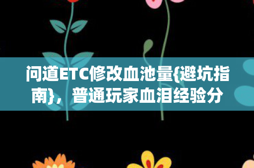 问道ETC修改血池量{避坑指南},普通玩家血泪经验分享 问道ETC修改血池量{避坑指南},普通玩家血泪经验分享