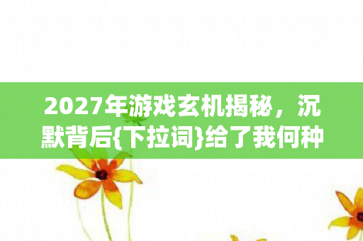 2027年游戏玄机揭秘，沉默背后{下拉词}给了我何种启示？