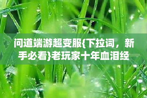 老玩家十年血泪经验分享图片