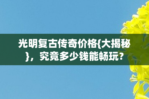 光明复古传奇价格{大揭秘}，究竟多少钱能畅玩？