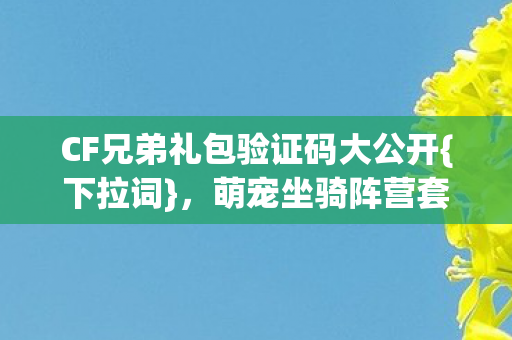 CF兄弟礼包验证码大公开{下拉词}，萌宠坐骑阵营套路解析
