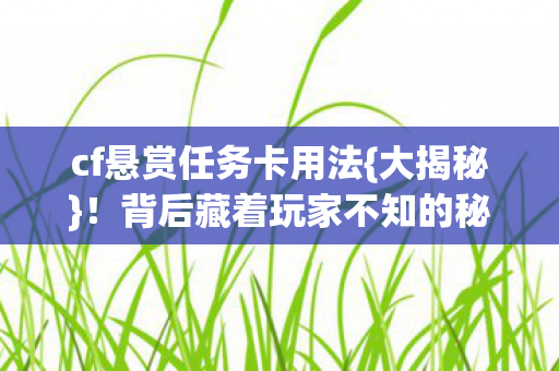 cf悬赏任务卡用法{大揭秘}！背后藏着玩家不知的秘密