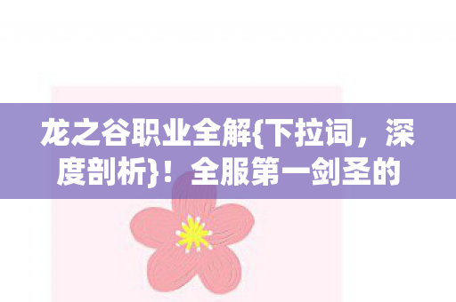 龙之谷职业全解{下拉词，深度剖析}！全服第一剑圣的困局自白