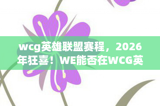 WE能否在WCG英雄联盟赛场续写传奇图片