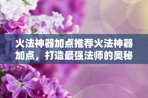 火法神器加点推荐火法神器加点，打造最强法师的奥秘，火法神器加点推荐，打造最强法师的奥秘