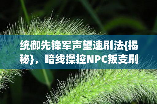 统御先锋军声望速刷法{揭秘}，暗线操控NPC叛变刷声望