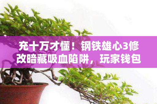 充十万才懂!钢铁雄心3修改暗藏吸血陷阱,玩家钱包集体吓一跳! 充十万才懂!钢铁雄心3修改暗藏吸血陷阱,玩家钱包集体吓一跳!