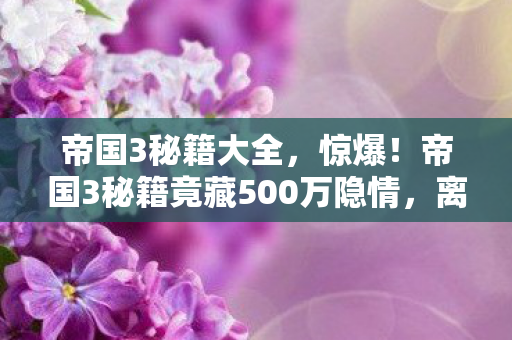帝国3秘籍竟藏500万隐情图片