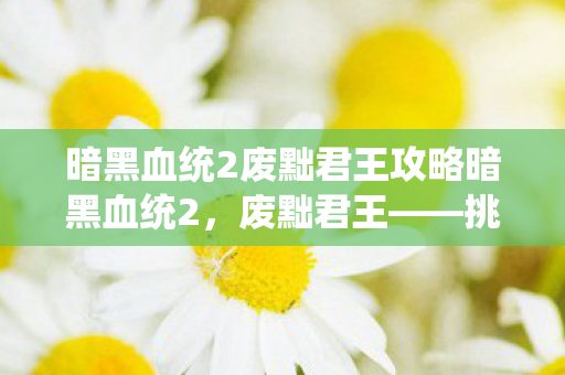 暗黑血统2废黜君王攻略暗黑血统2，废黜君王——挑战与变革的序曲，暗黑血统2，废黜君王——挑战与变革的序曲