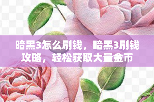 暗黑3怎么刷钱，暗黑3刷钱攻略，轻松获取大量金币