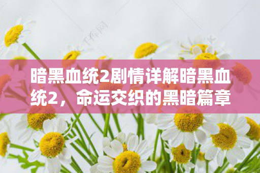 暗黑血统2剧情详解暗黑血统2，命运交织的黑暗篇章，暗黑血统2，命运交织的黑暗篇章