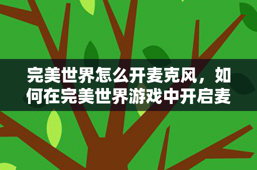 完美世界怎么开麦克风，如何在完美世界游戏中开启麦克风？