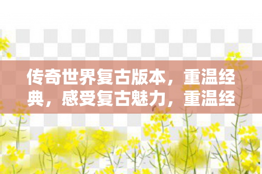 传奇世界复古版本，重温经典，感受复古魅力，重温经典，传奇世界复古版本感受复古魅力