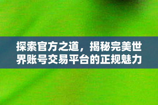探索官方之道，揭秘完美世界账号交易平台的正规魅力，揭秘完美世界账号交易平台，官方之道的正规魅力