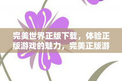 完美世界正版下载，体验正版游戏的魅力，完美正版游戏，尽享魅力下载